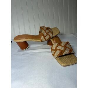 LE SCARPE NWOT Burlap/Leather Slipper Heel, size 10 brown